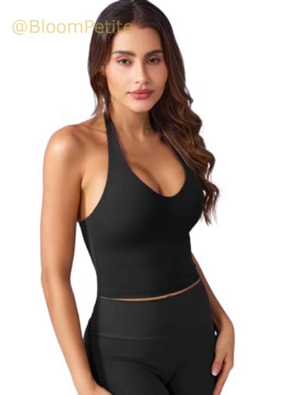 Women's Halter V-Neck Backless Crop Tank Top with Built-in Bra for Yoga
